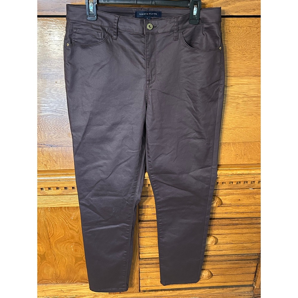 Tommy Hilfiger Preppy Edgy Greenwich Skinny Pants Plum Burgundy Sateen Stretch